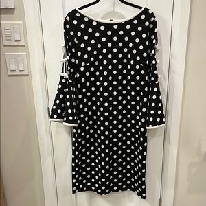 Shelby & Palmer Black and White Polka Dot Sheath Dress with Bell Sleeves